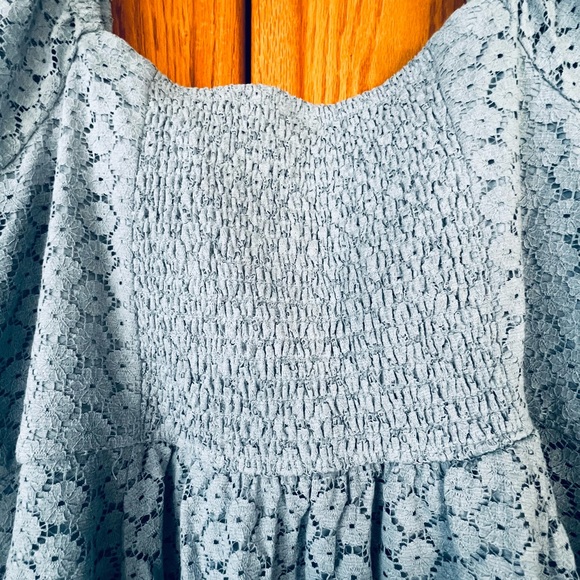 Torrid Light Blue Sweetheart Neck Lace Long Sleeve Mini Dress - Picture 6 of 9